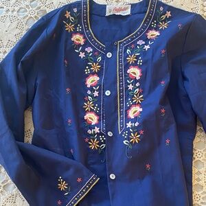 Vintage chinese Embroidered Navy Floral blouse